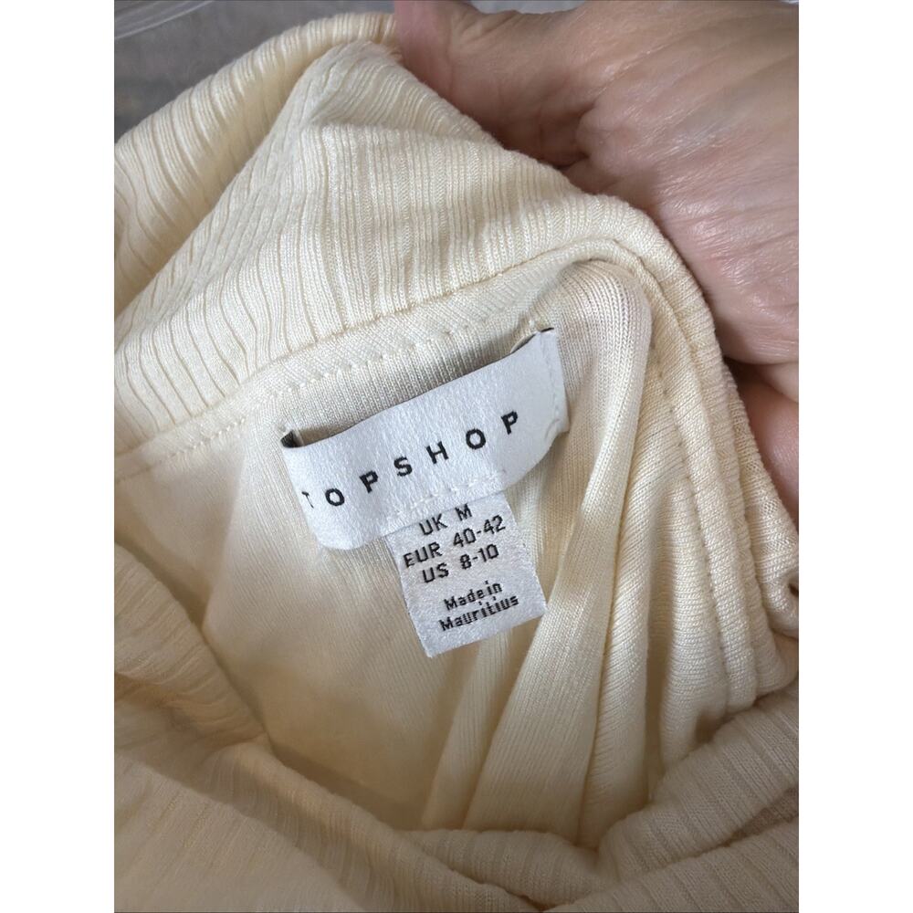 Topshop 90s Casual Chic Cream Ribbed Draped Cowl Neck Sleeveless Top Sz 8-10 - Picture 5 of 7
